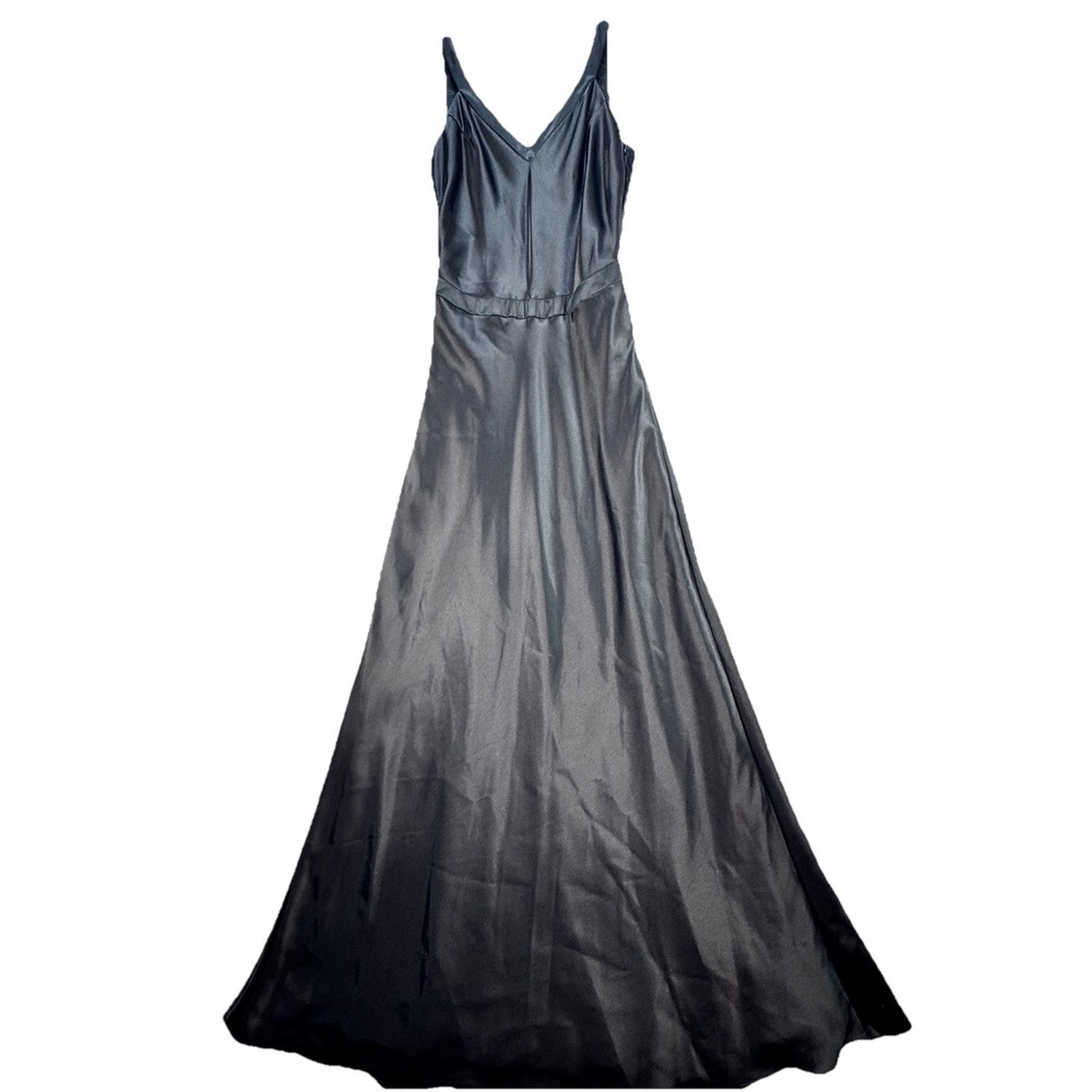 Vintage Y2K Faviana XS Long Ballgown Prom Maxi Dress Sz 1/2 Black Shiny Vamp